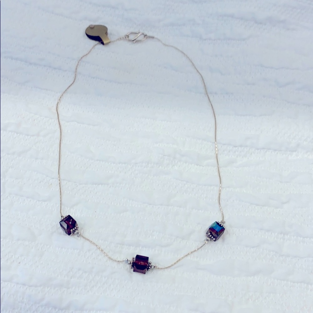 Garnet cubes on sterling necklace